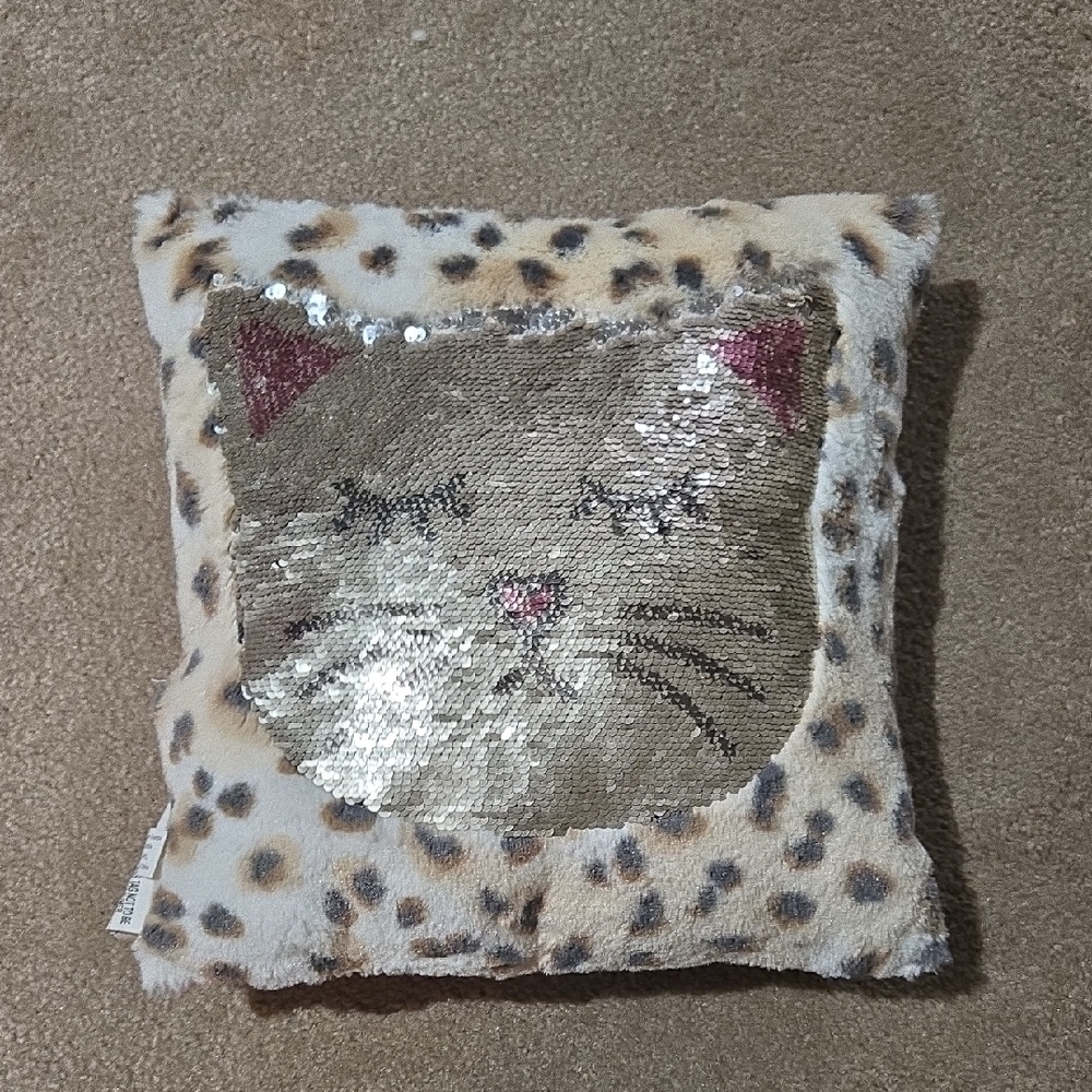 FREE W ANY PURCHASE! Sequins Cat/Meow PILLOW by JUSTICE Girls 14x14